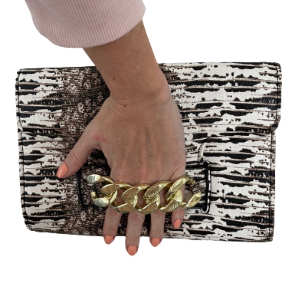 H&M | snake print clutch with gold chain